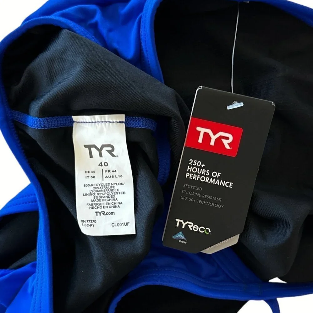 TYR Royal II Blue TYReco Solid Diamondfit One Piece Athletic Swimsuit NWT New 40